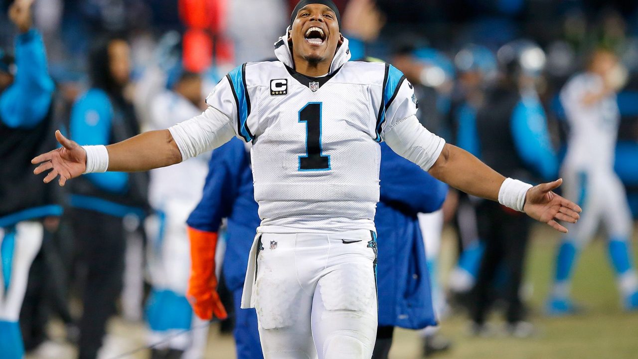 Raising Hands With Happy Moment Of Cam Newton - 1080p Full HD Wallpaper